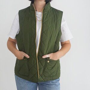 Vintage St Johns Bay Army Green Quilted Puffer Zip Up Vest Jacket Large